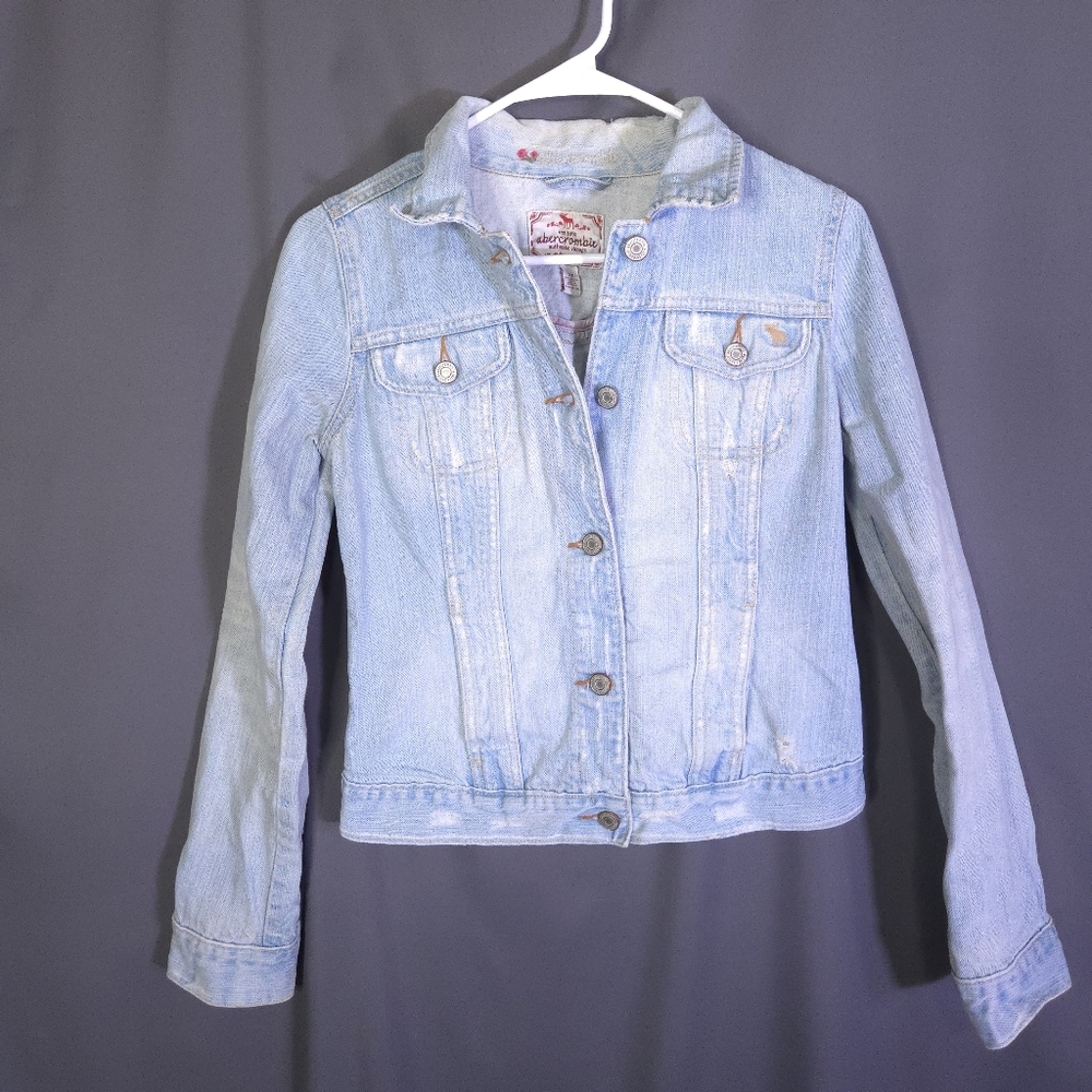 Abercrombie & Fitch Jean‎ Jacket Junior Girl Size XL Light Wash Distressed